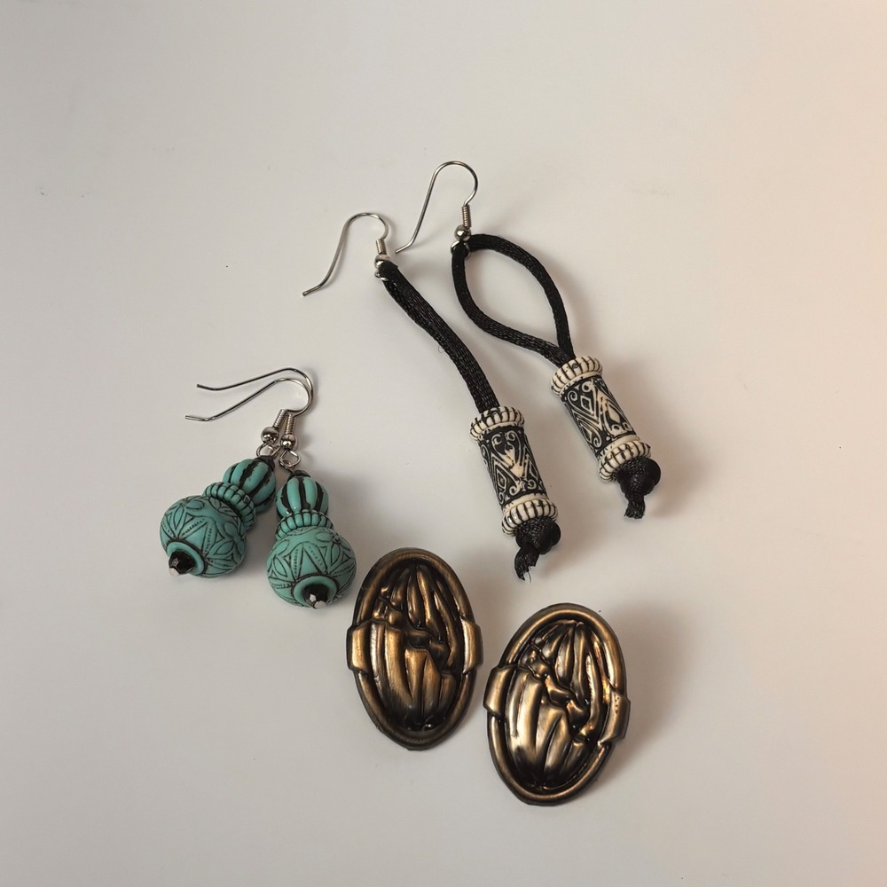 Vintage Earring Lot Weird Leather Acrylic Boho Eclectic Grunge Statement
